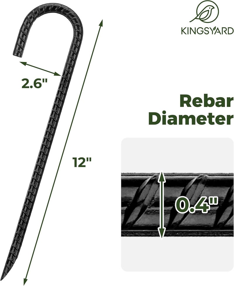 Kingsyard 16 Pack 12 Inch Rebar Stakes J Hook Ground Stakes 0.4 inch Diameter Heavy Duty Galvanized Metal Tent Stakes Chain Link Fence Stakes for Trampolines Lawn Decorations Swing Inflatables Canopy - Image 2